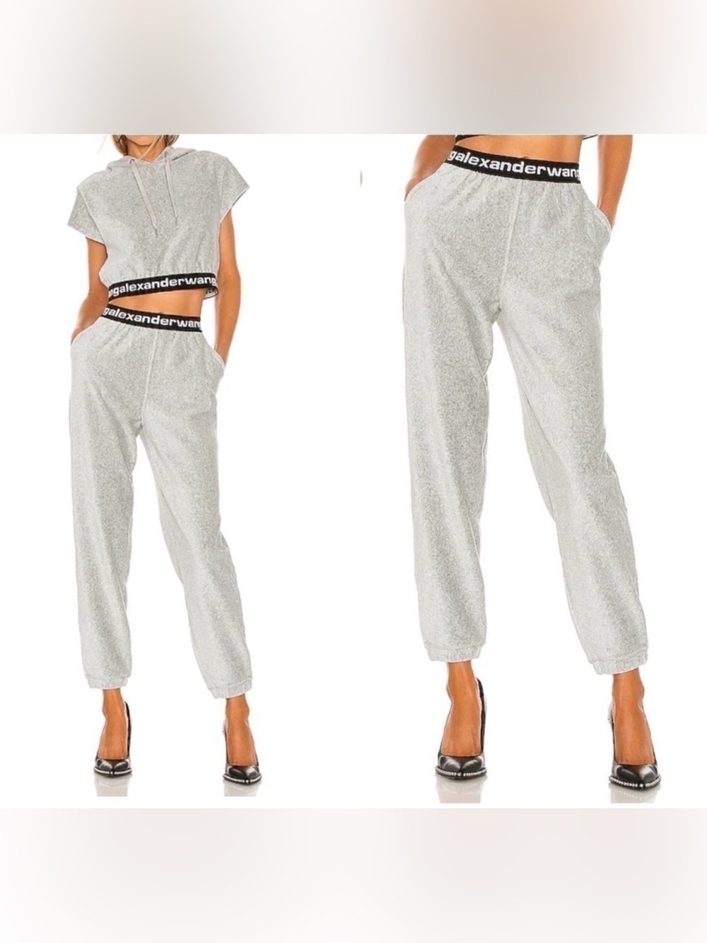 Alexander Wang L Gray Corduroy Logo Waistband Joggers Sweatpants Streetwear Chic